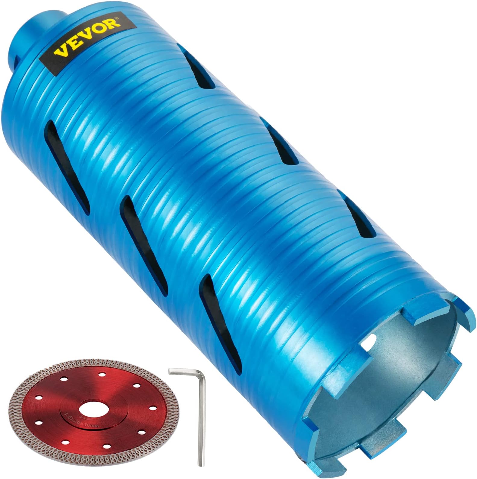 VEVOR Diamond Core Drill, 4"/101mm Diameter Core Drill Bit, 9.5"/241mm Concrete Core Drill Bit, 5/8"-11 Thread Core Bit, Dry/Wet Drill Core Bits w/a Blade, Diamond Wet Coring Bit for Concrete Brick