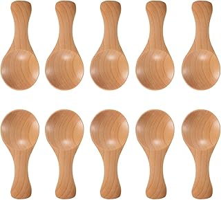 Small Spoons Short Handle Wooden Teaspoon 10 Pcs Handmade Wood Scoop Salt Honey Coffee Jam Mustard Spoons