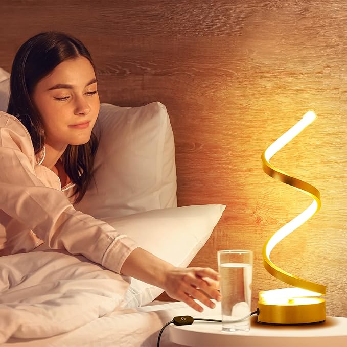 NUÜR NUÜR Gold Infinity Spiral LED Table Lamp, Dimmable Metallic Bedside Lamp with Touch Controller, 3 Colour Temperature, 15.8 Inch Height, Decorative Lamp for Home, Living Room & Office photo 3
