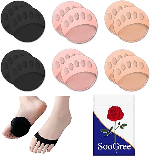 Miniatura 8 de SooGree Cojines de bola de pie para mujer (6 pares)  Almohadillas metatarsianas de panal invisibles, almohadillas suaves para pies, Negro + blanco +