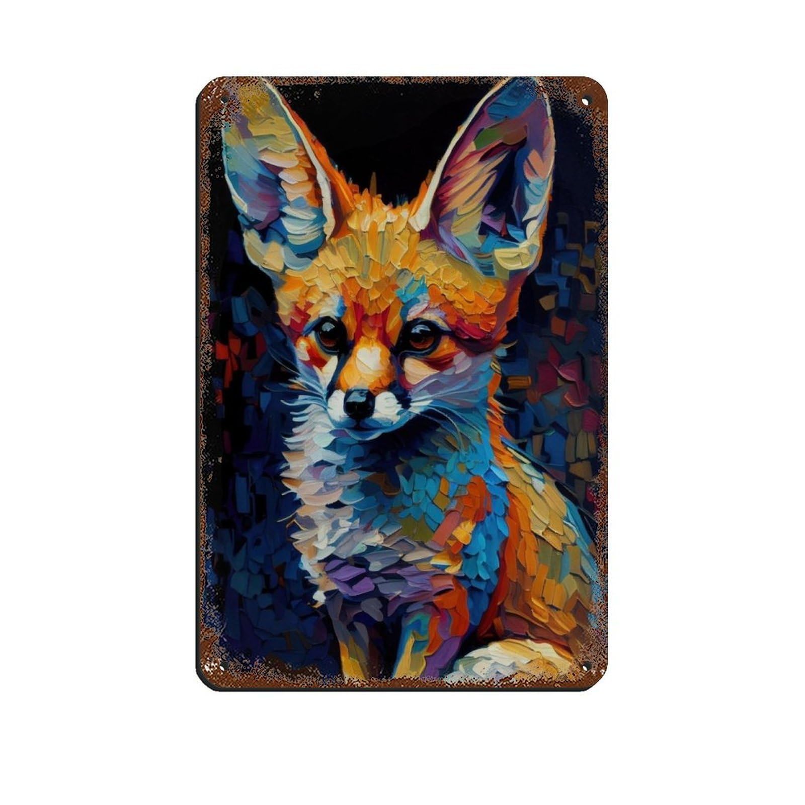 Fennek Fox Oil Painting Poster Retro Poster Metal Tin Sign Chic Art Retro Iron Painting Bar People Cave Cafe Family Garage Poster Wall Decoration 8x12inch(20x30cm)
