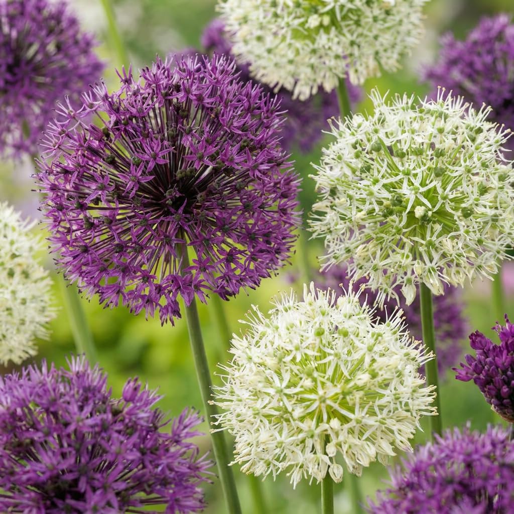 Green boutiQ - 160x Allium Purple - White Mix - Lila-Weiße Zierlauch-Mischung - Lila und Weiß - Sommerblüher - Zwiebelgröße 10/12