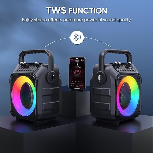 Miniatura 8 de Máquina de karaoke, altavoz Bluetooth portátil con 2 micrófonos inalámbricos para adultos y niños con luces, micrófono de karaoke con sistema PA