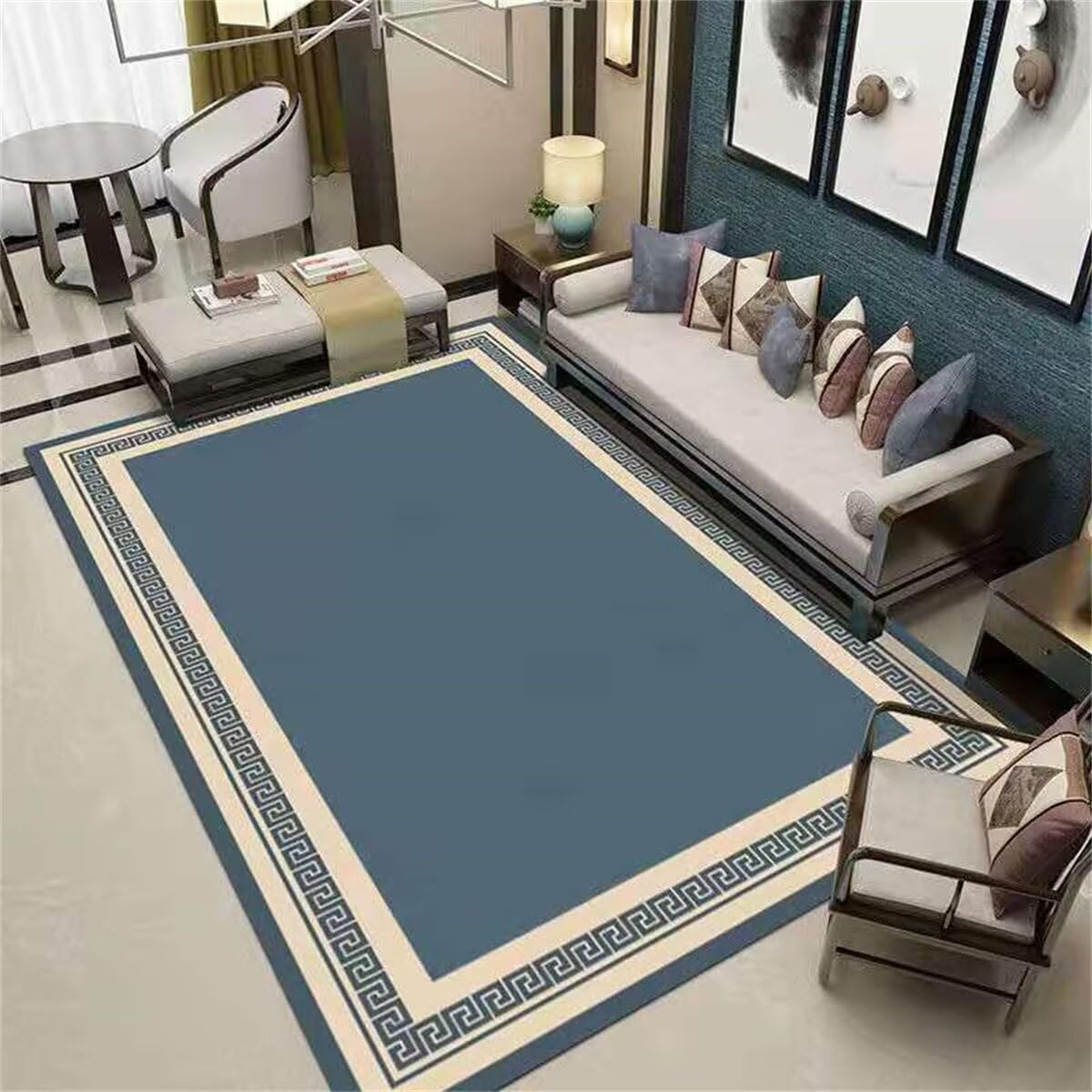 Tapis de salle à manger bleu facile d'entretien pour repas sereins