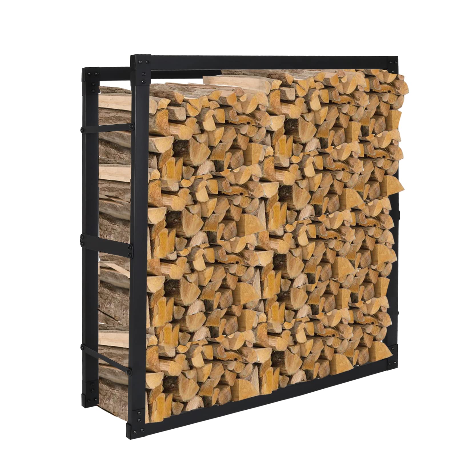 Regał na drewno kominkowe wewnątrz ze stali, 100 x 25 x 150 cm, metalowy regał na drewno opałowe, do użytku na zewnątrz, stojak na drewno opałowe, do kominka i pieca, czarny