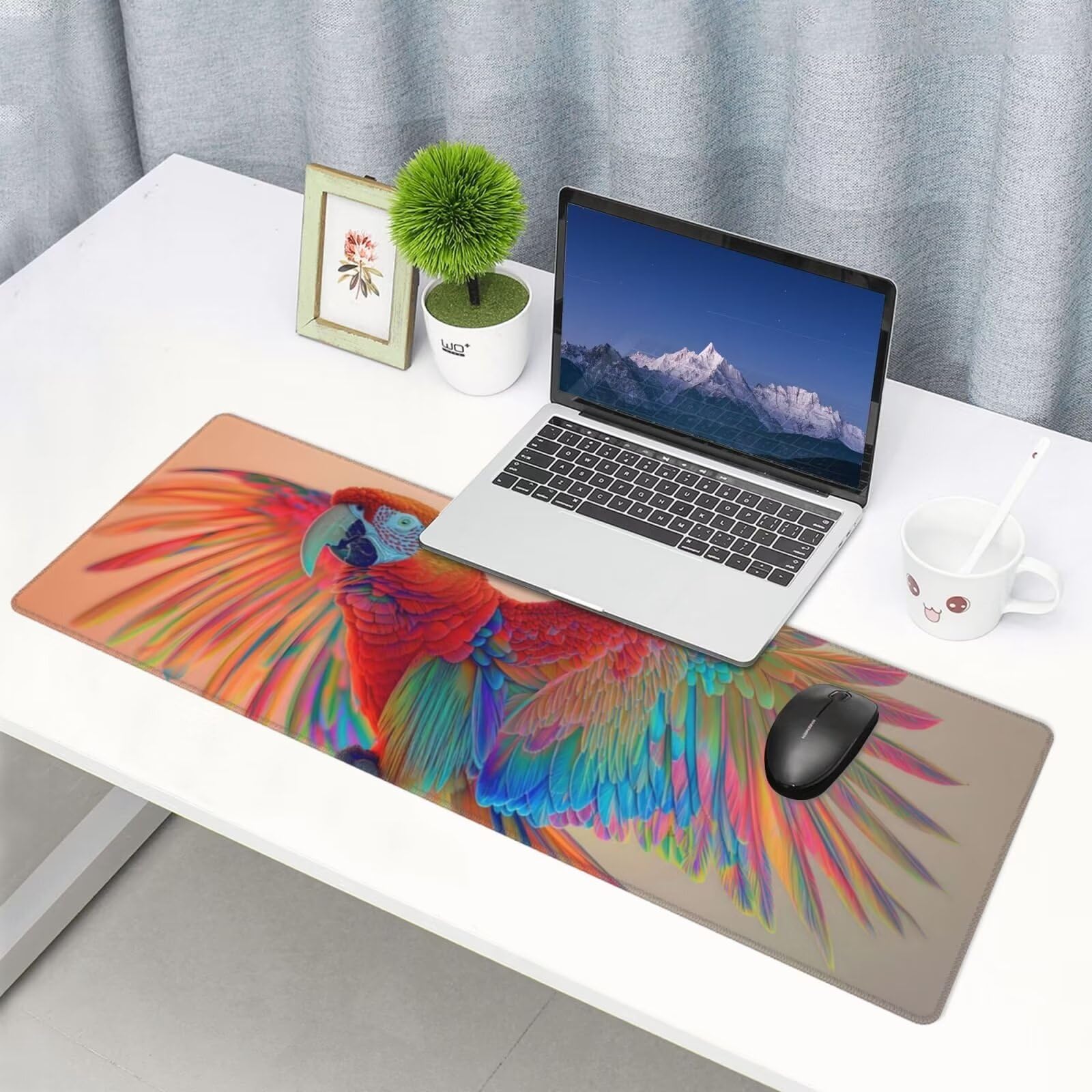 Tappetino Mouse, Tappetino Mouse Gaming Grande XXL 1500x800x3mm Tappetino Scrivania Mouse Pad, Base in Gomma Antiscivolo, Bordi Cuciti,Lavabile, Mousepad per Ufficio e Gaming (Parrot colorato) R-78