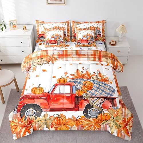 Erosebridal Red Farm Truck Car King Comforter Set 7 Pieces,Bed in a Bag King,Tha