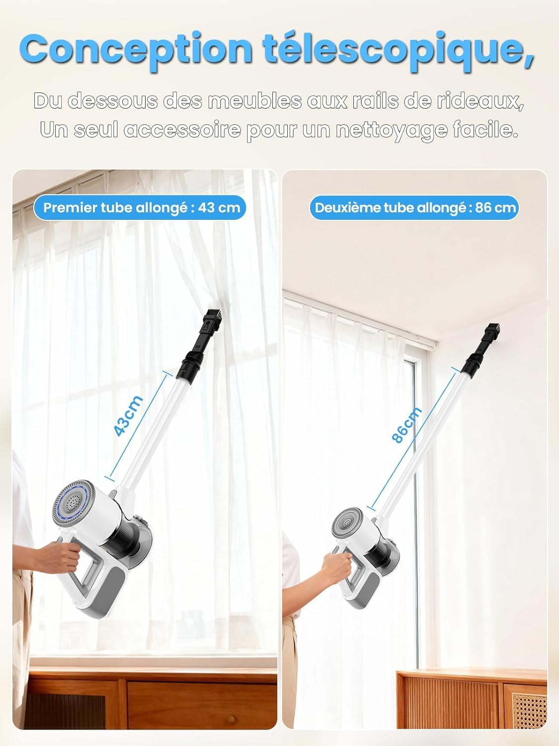 VersLife S6 Aspirateur Balai sans Fil 2-en-1 avec Tube d'Extension, Multifonction, Plusieurs Embouts, Charge USB-C, Filtre HEPA, Filtration Multiple, pour Sols en Bois/Canapés/Voiture