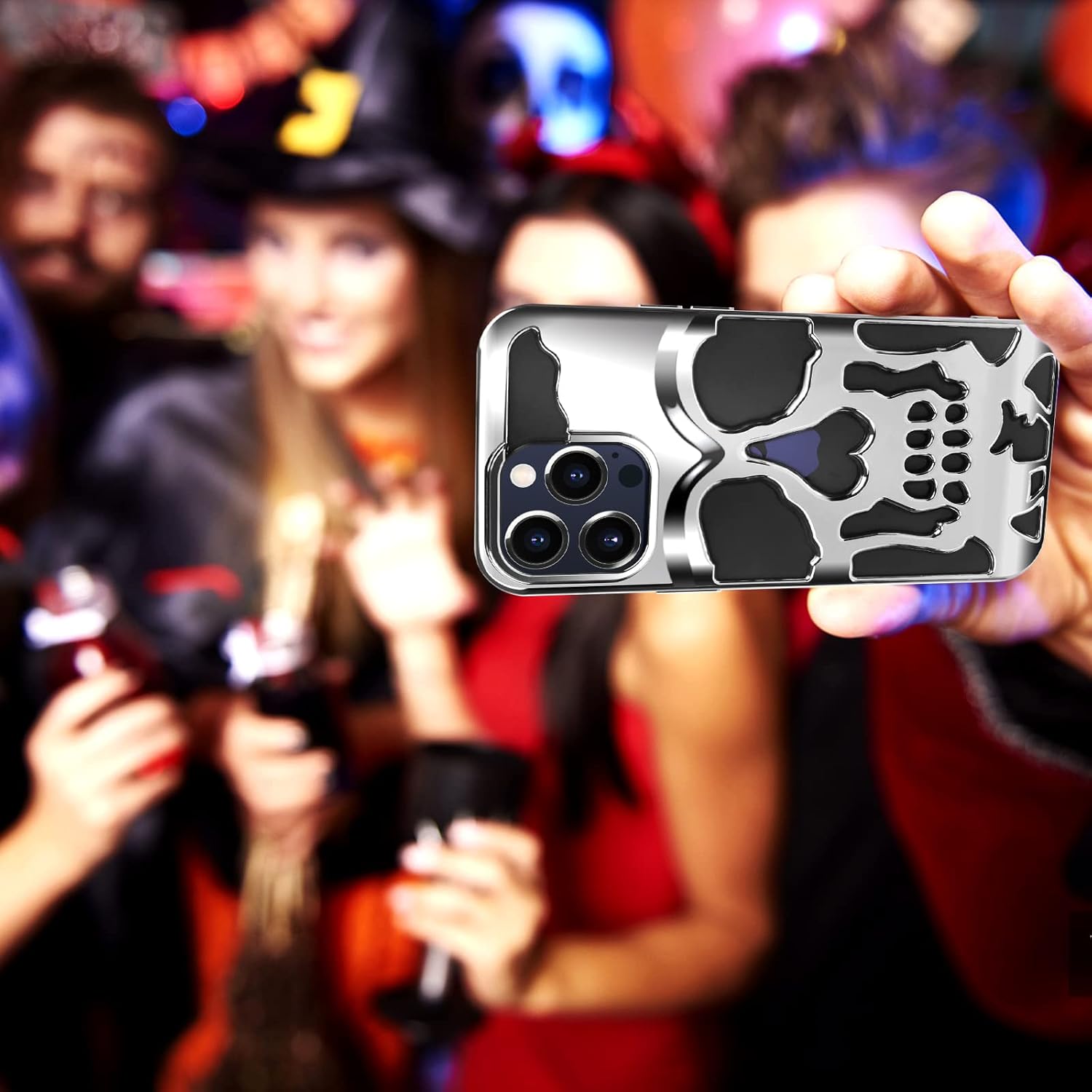 LUVI Compatible with iPhone 15 Pro Max Skull Hollow Case Electroplate Glossy Cooling Heat Dissipation Fashion Cool Unique Halloween Horror Protection Shockproof Cover for Women Girls Man - Image 5