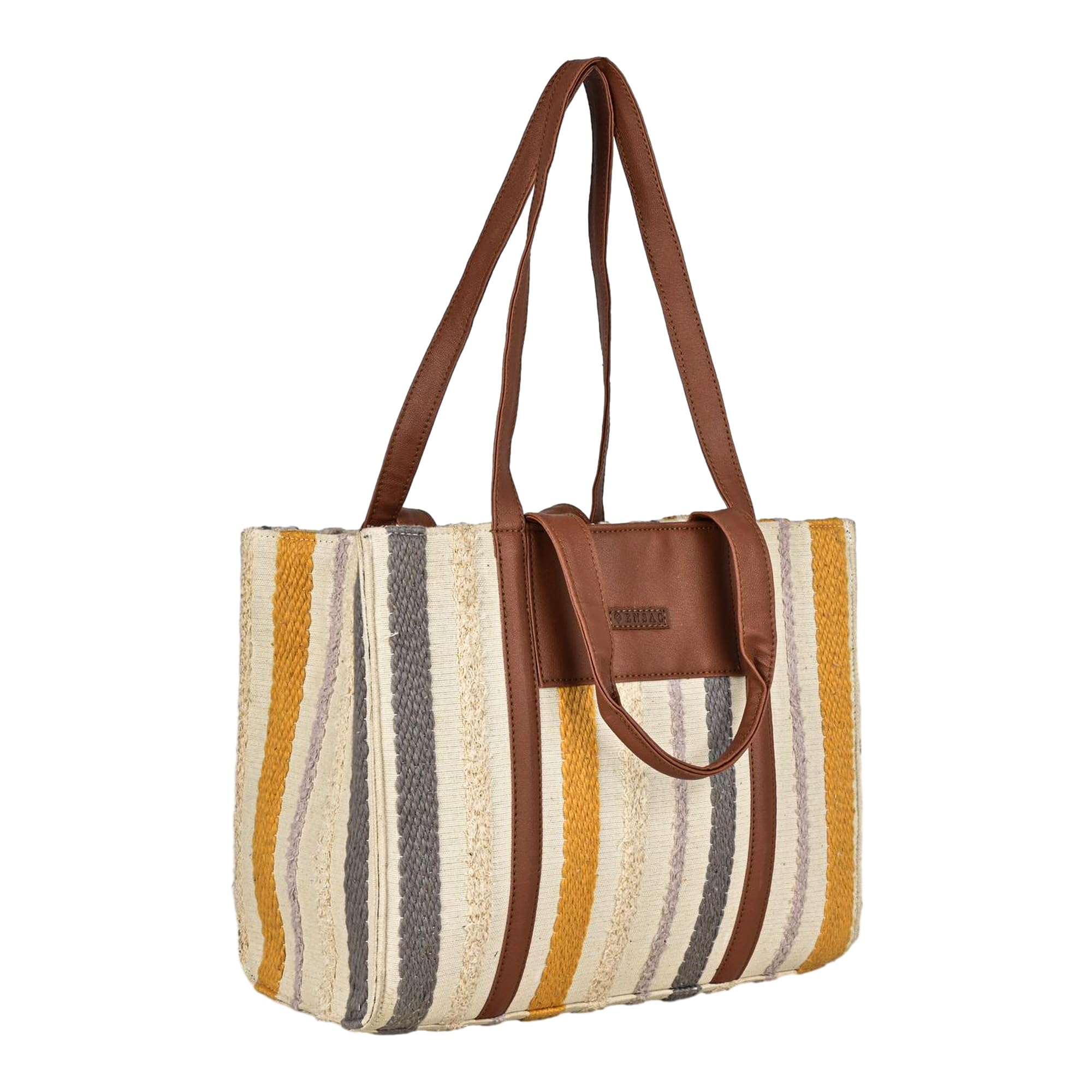 ensac Premium Cotton Tote Bag for Women, Stylish Handbag for women with Zip Closure | Fit for Office Bag, College, Travel Use | Handcrafted in India-2-picture-40