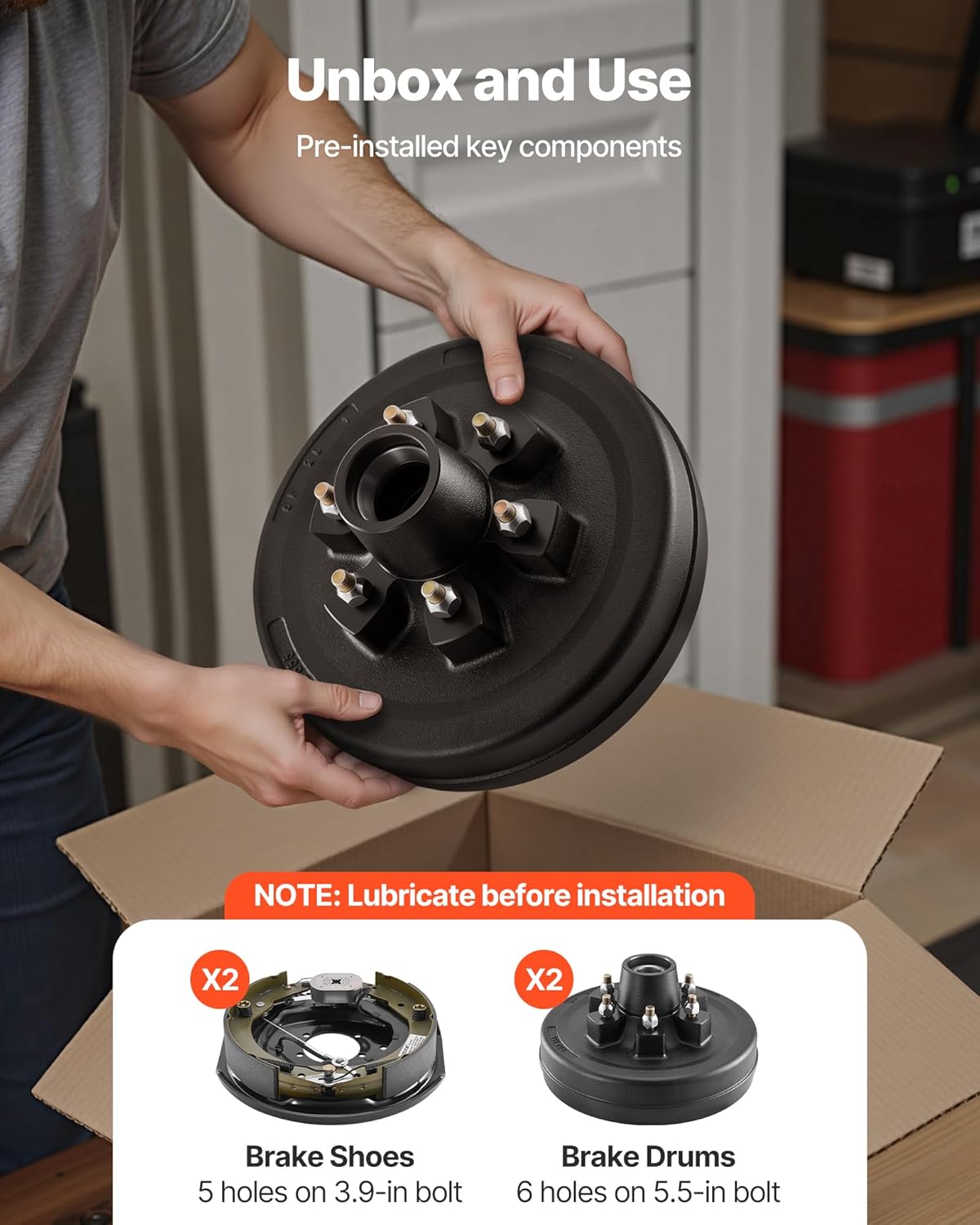 VEVOR Electric Trailer Brake Assembly, 12 x 2 Inch, 1 Pair Self-Adjusting Electric Brakes Kit for 6000 lbs Trailer Axle, Backing Plates for Braking System Part Replacement, Fit for Trailers, RVs