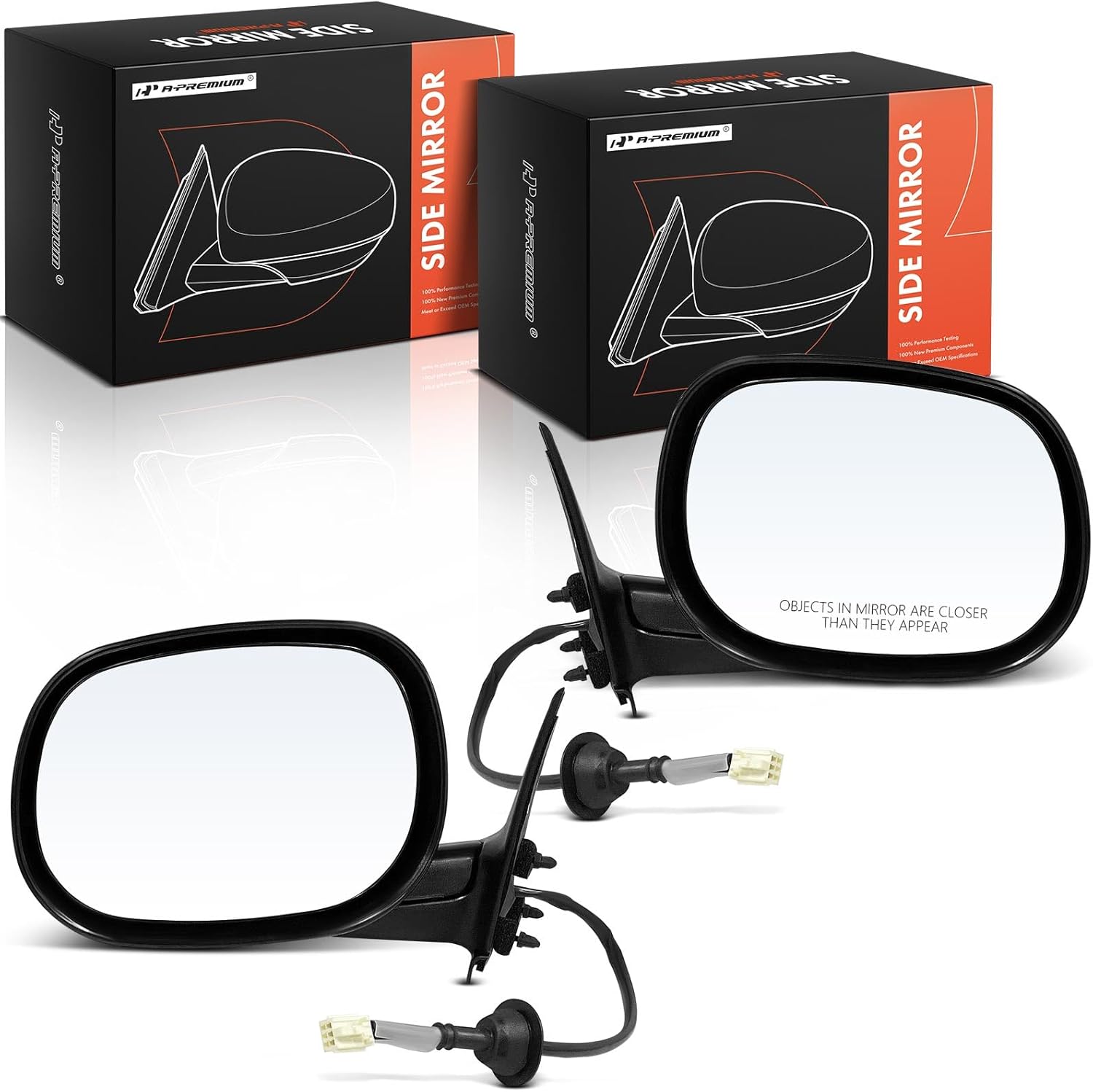 A-Premium Pair (2) Driver and Passenger Side Power Door Mirror - Compatible with Dodge Durango 1998-2000, Dakota 1997-2000 - Non-Heated Manual Folding Black Outside Rear View Mirror