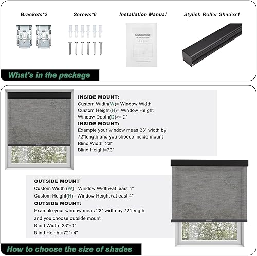 Miniatura 6 de Tonature Persianas enrollables con filtro de luz, sin cordón, para ventanas con tela jacquard, protección UV, con aislamiento térmico, fáciles de