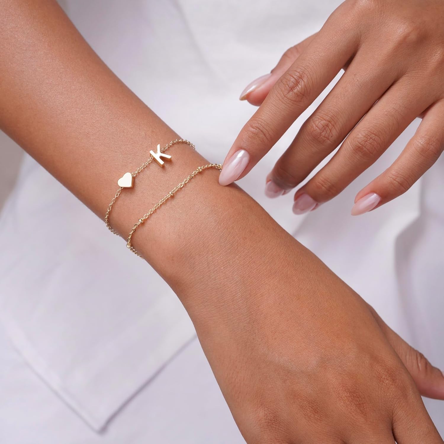 Valentines Day Gifts Gold Initial Bracelets for Women Trendy, Dainty Layered 14K Gold Plated Heart Letter Charm Bracelets, letter beads for name bracelets Jewelry Gifts - Image 5