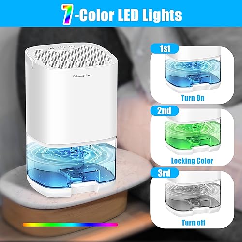 Miniatura 3 de Deshumidificadores para el hogar, deshumidificador pequeño de 35 onzas para dormitorio, 2500 pies cúbicos (350 pies cuadrados) con 7 luces LED,