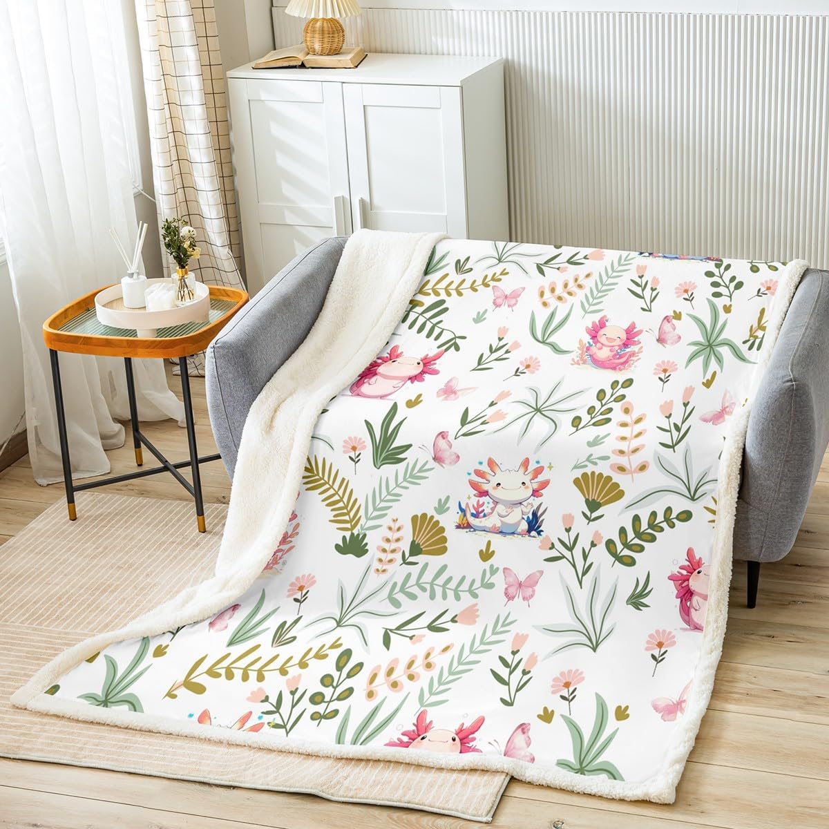 Cute Bee Flannel Blanket,Cartoon Yellow Bee Kawaii Animal Fuzzy Blanket for Children Present,Boho Natural Leaves Plant Floral Polyester Throw Blanket for Couch, Twin Size (60 x 80 Inch)