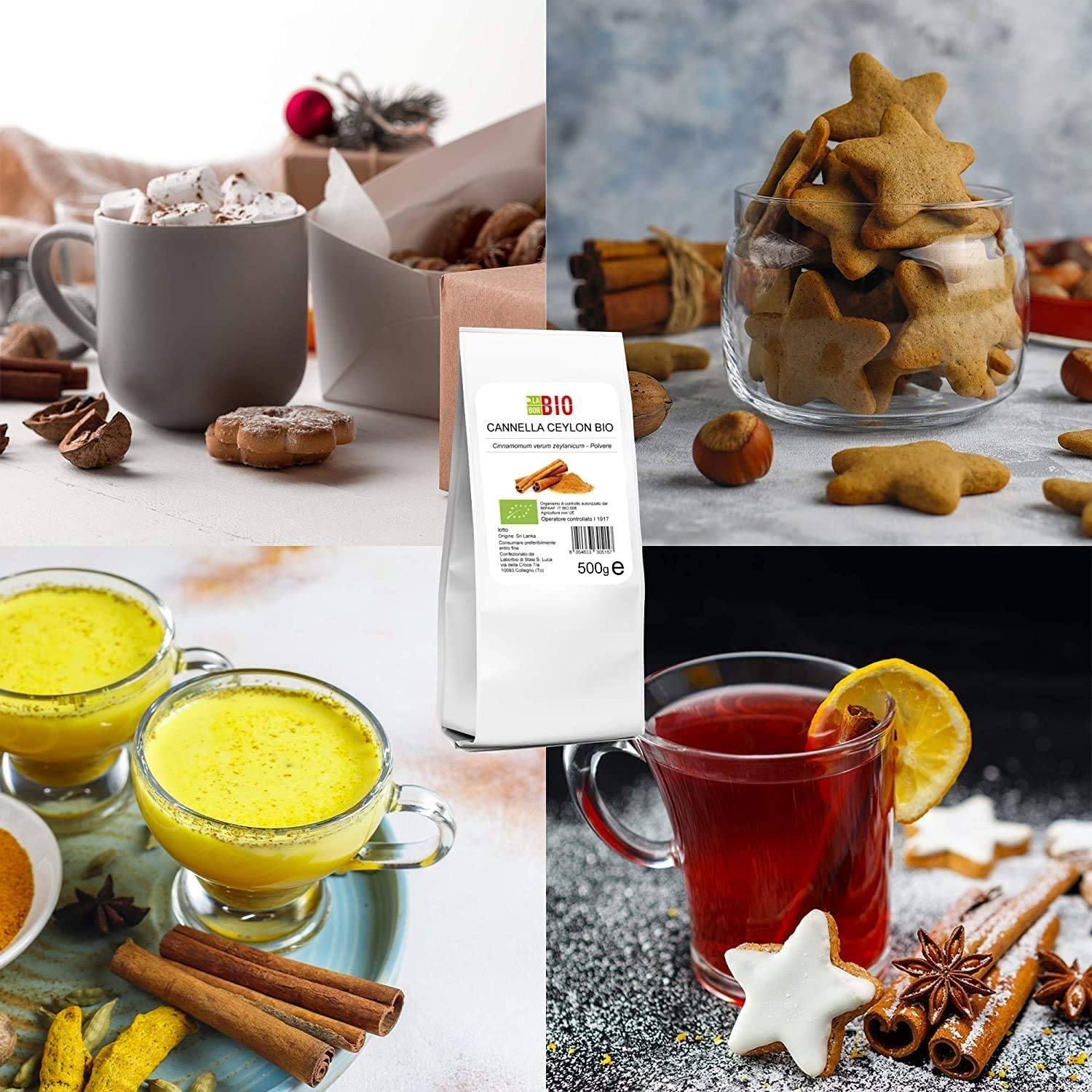 Cannella vera di Ceylon in Polvere Bio 500 g - 100% Naturale Vegan senza conservanti uso in cucina