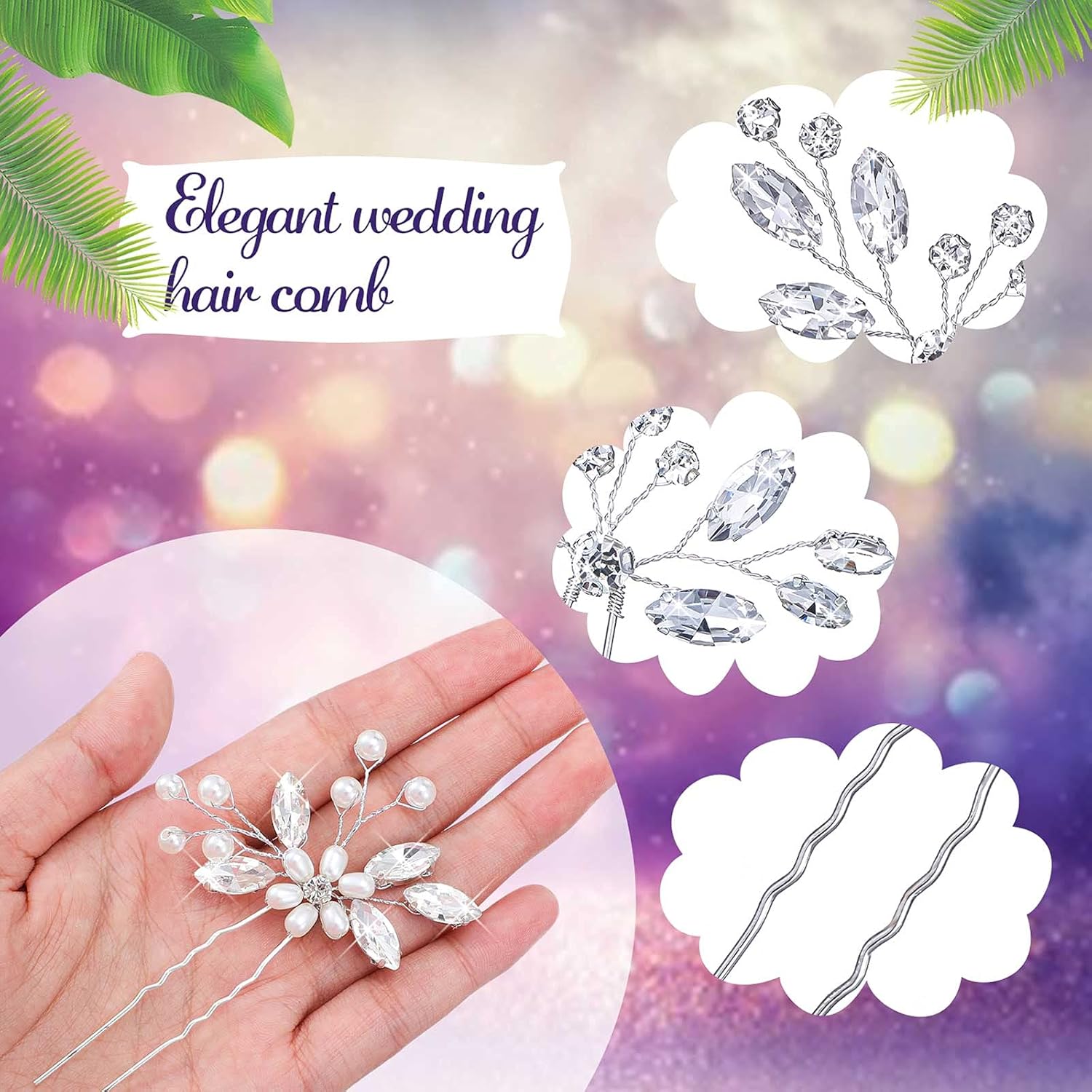 Yeshone 5 Pieces Wedding Hair Comb Bridal Pins Crystal Pearl Wedding Hair Accessories Rhinestone Flower Piece for Bride Bridesmaids Women(Silver) - Image 4