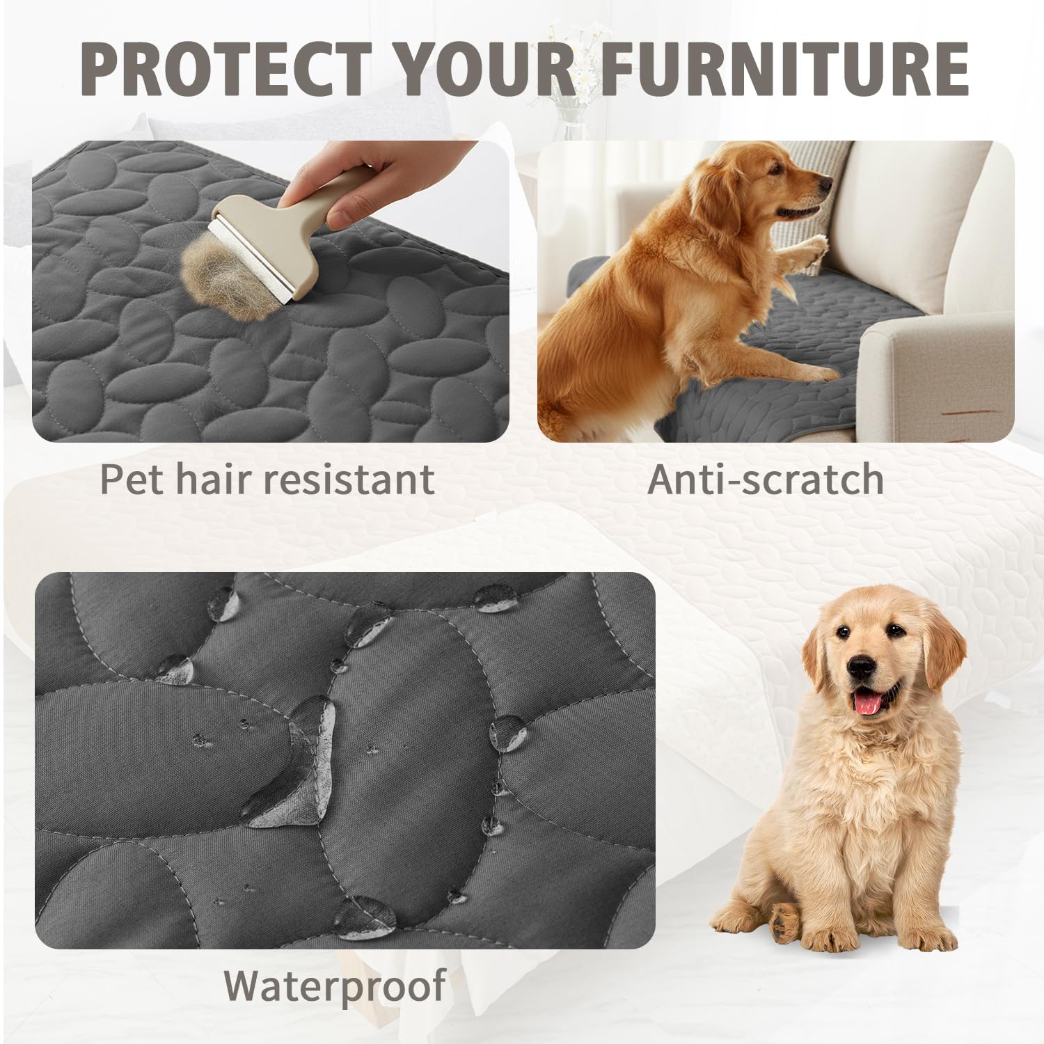 Ameritex Funda de cama para mascotas, manta para sofá y muebles, impermeable, diseño de nuevo patrón (30 x 70 pulgadas, gris oscuro)