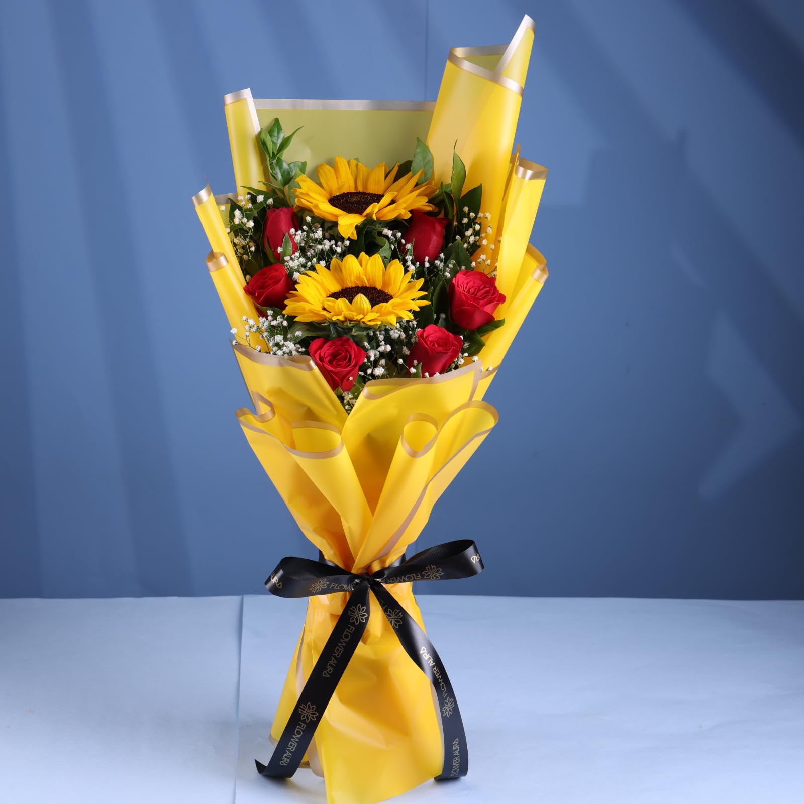 FlowerAura Premium Fresh Live Flower Bouquet of 2 Sunflowers, 6 Red Roses For Birthday Gift, Anniversary Gift, Wedding Gift, Rose Day Gift, Valentine's Day Gift, New Year Gift (Same Day Delivery)-image-18