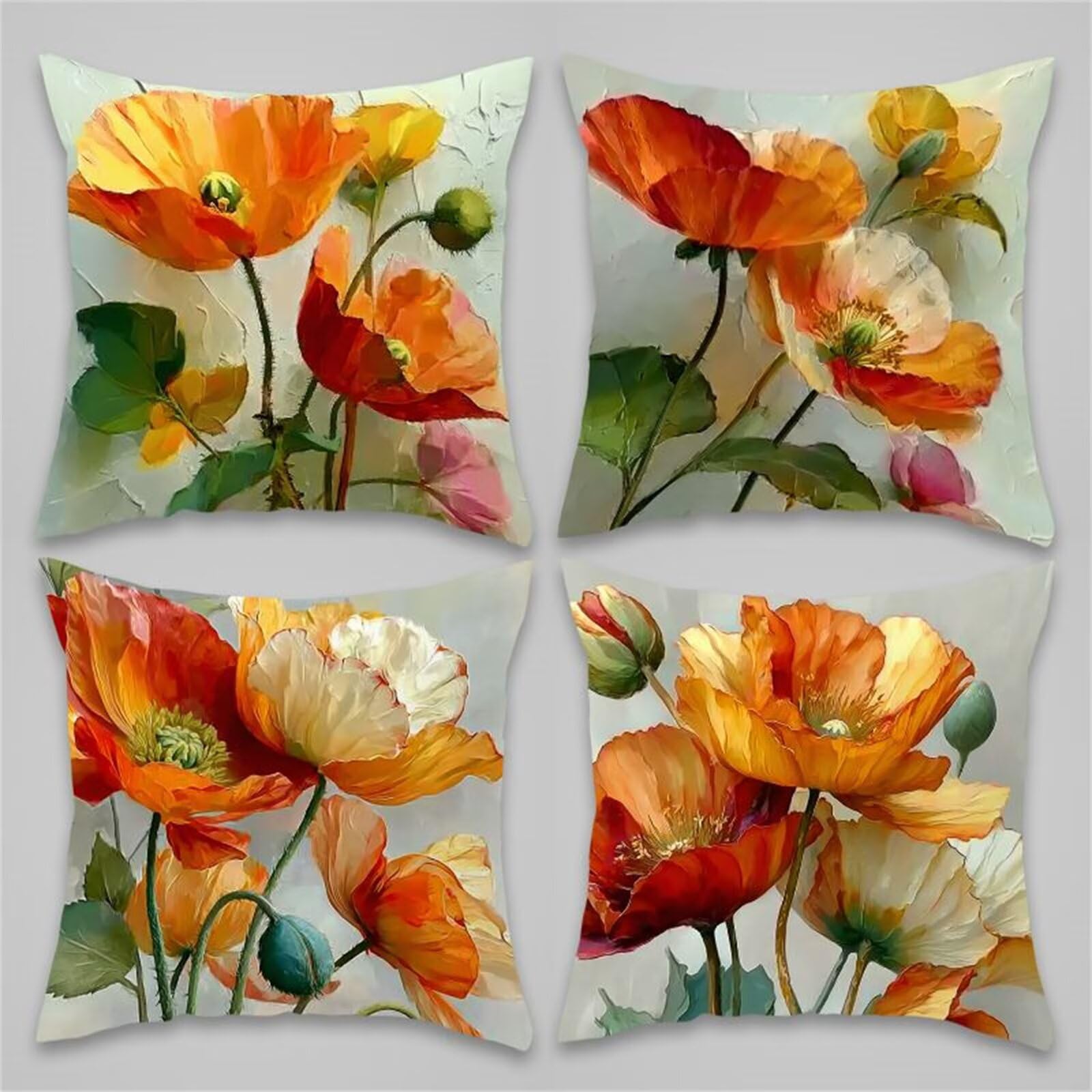 Housses de coussin 40x40 cm pour rénover un canapé usé avec des fleurs jaunes lin