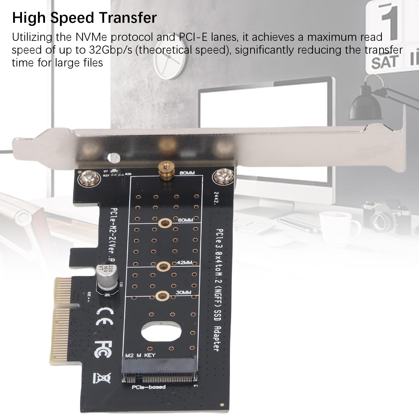 YUEHISY 32Gbps PCIE NVME SSD Adapter, PCIe to NGFF Riser Card for B Key M Key BM Key 2230 2242 2260 2280 22110 Solid State Disk