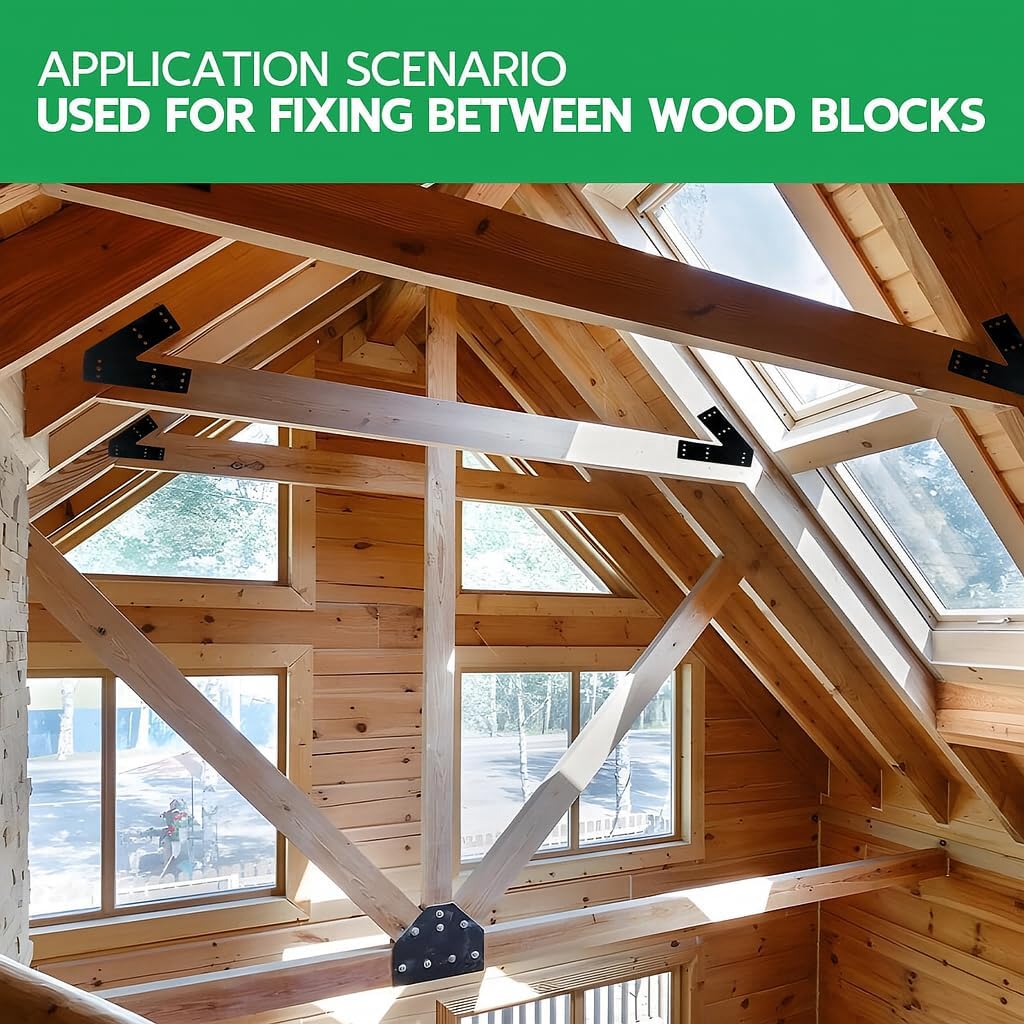 45 Degree Angle Flat Bracket,Heavy Duty Steel Corner Brackets for 2x4 4x4 6x6 Post or BeamPlated Rust-Resistant V-Shaped Brackets (6-Pack)