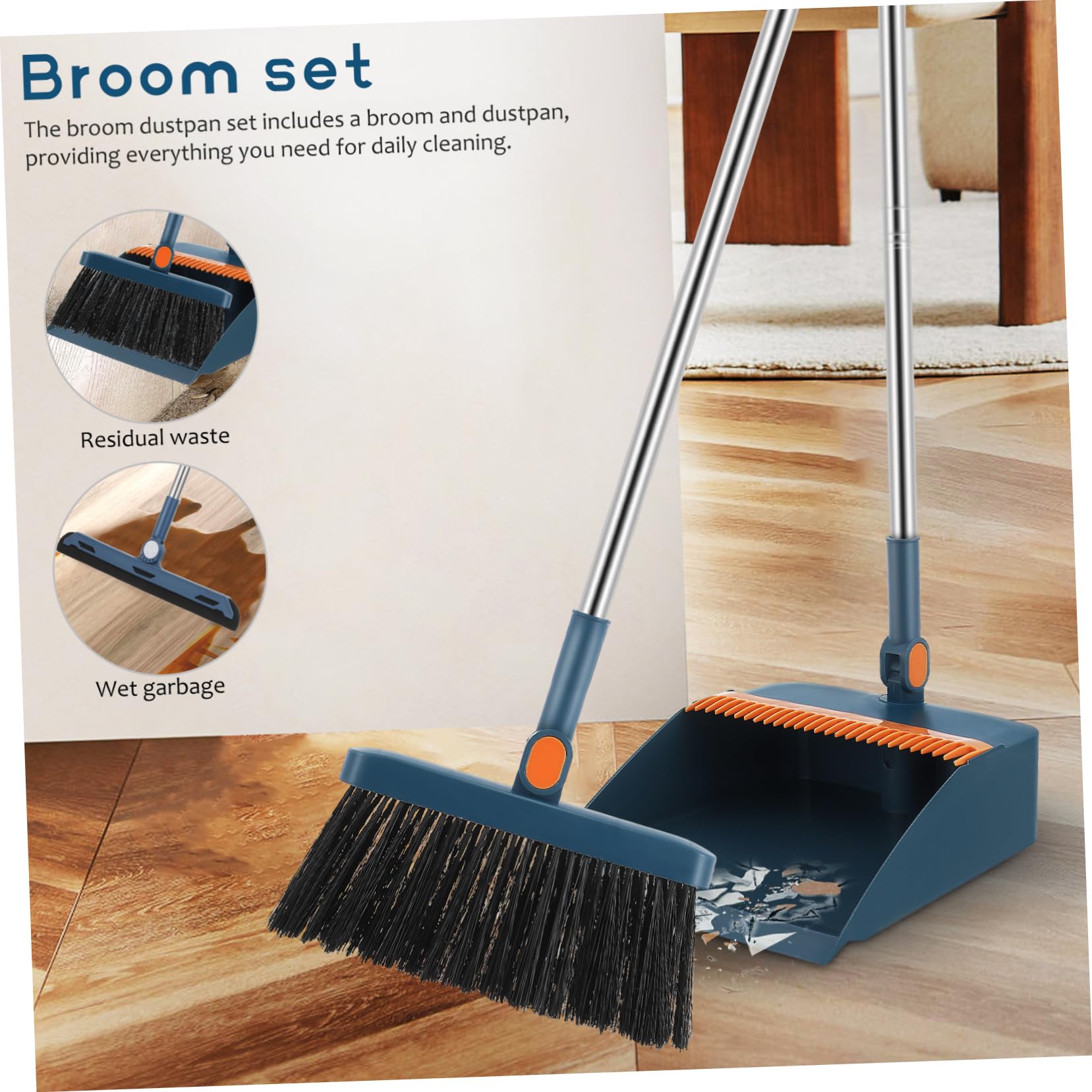 Juego de Escoba Recogedor Plegable, Plástico Azul para Hogar | 1 Set, Diseño Resistente y Multifuncional, Limpieza Interior Eficaz, Uso Doméstico y Dormitorio