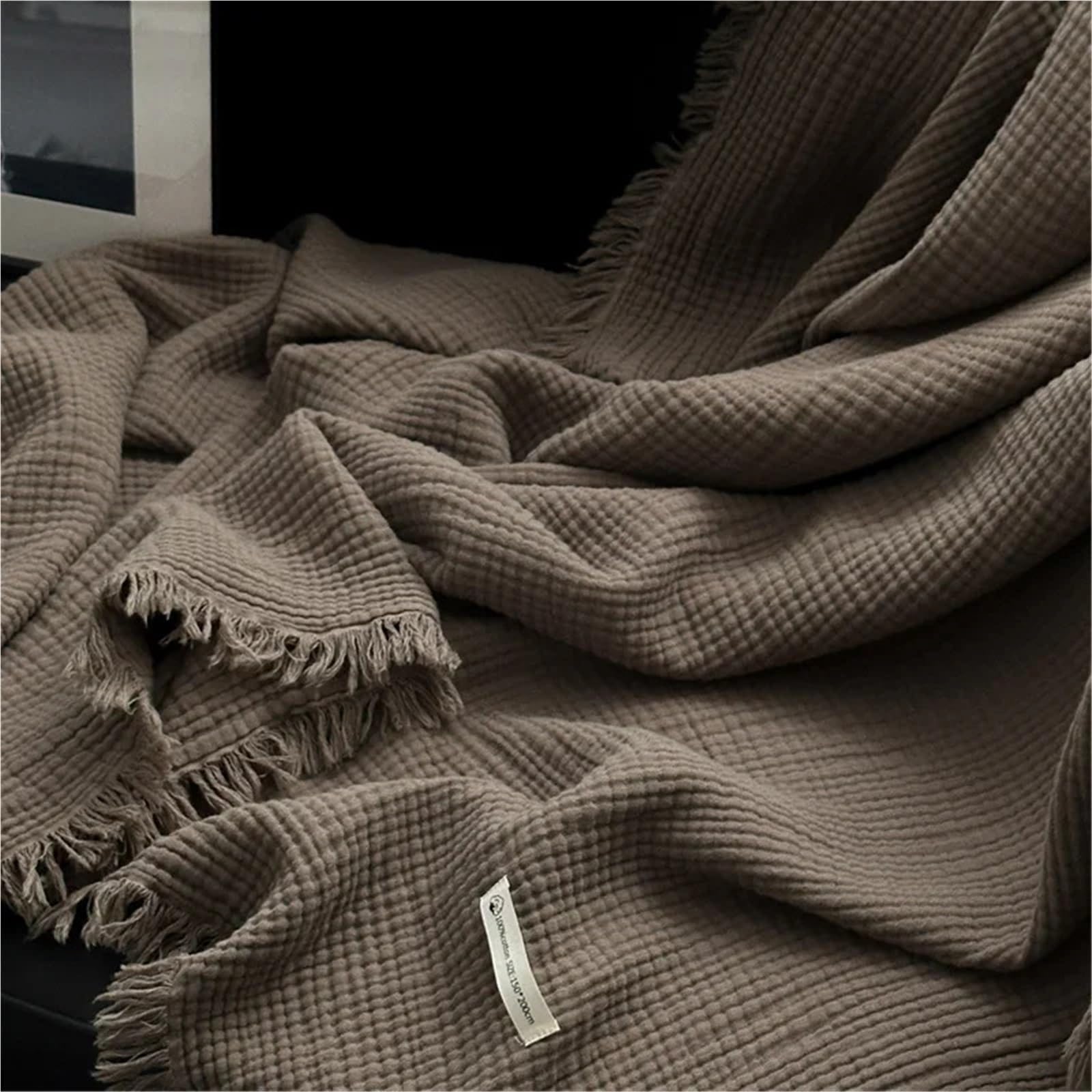 Coperta in cotone, for divano, asciugamano, nappe, biancheria da letto, tinta unita, scialle, plaid delicato sulla pelle, coperte for la casa(Brown,200x230cm)