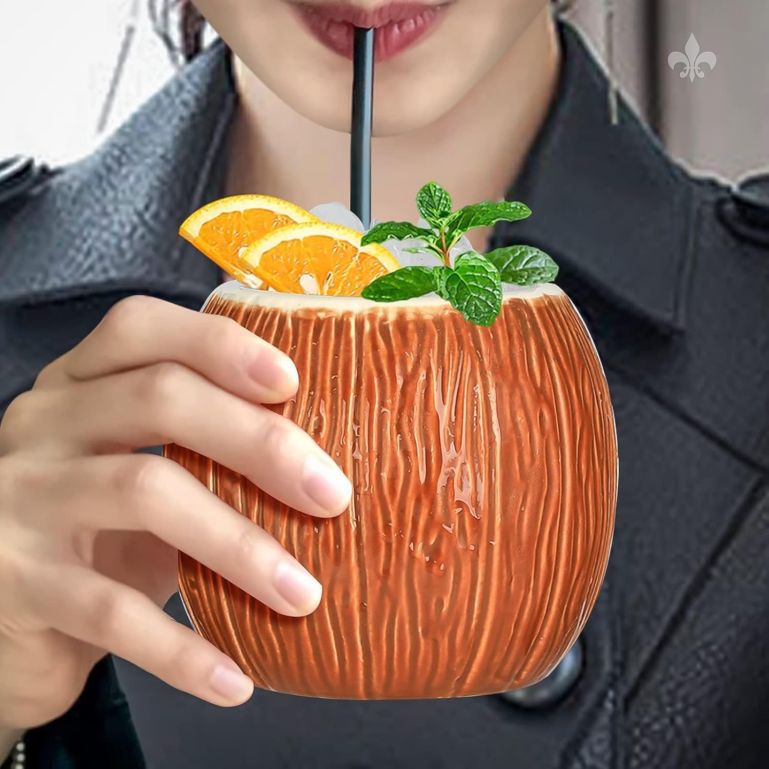 LINALL Ceramic Coconut Shape Mug For Gifts Cups And Mugs Collections New Year Decoration Tiki Mug (520ml/17oz) (4 pack) - Image 3