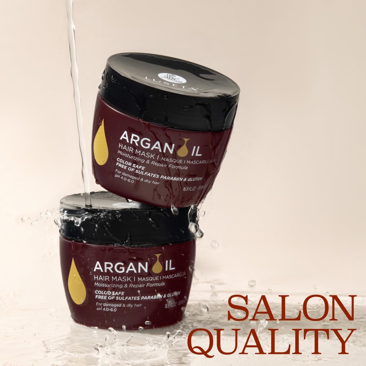 LUSETA Maschera con Olio d'Argan, ripara e idrata i capelli secchi e danneggiati, senza coloranti e solfati, 500 ml