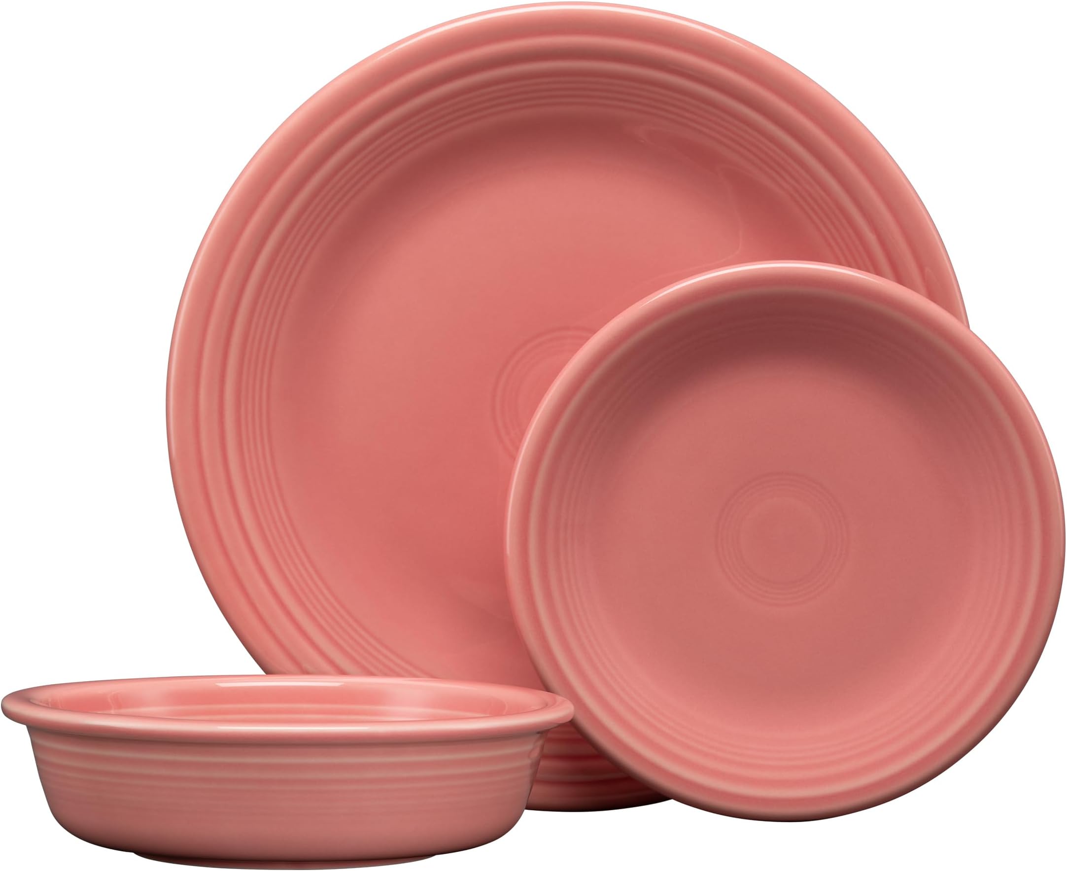 Fiesta® Classic Rim 3-Piece Dinnerware Set – Durable Ceramic, Lead-Safe, Dishwasher/Microwave/Oven Safe – Made in USA Dinnerware - Peony