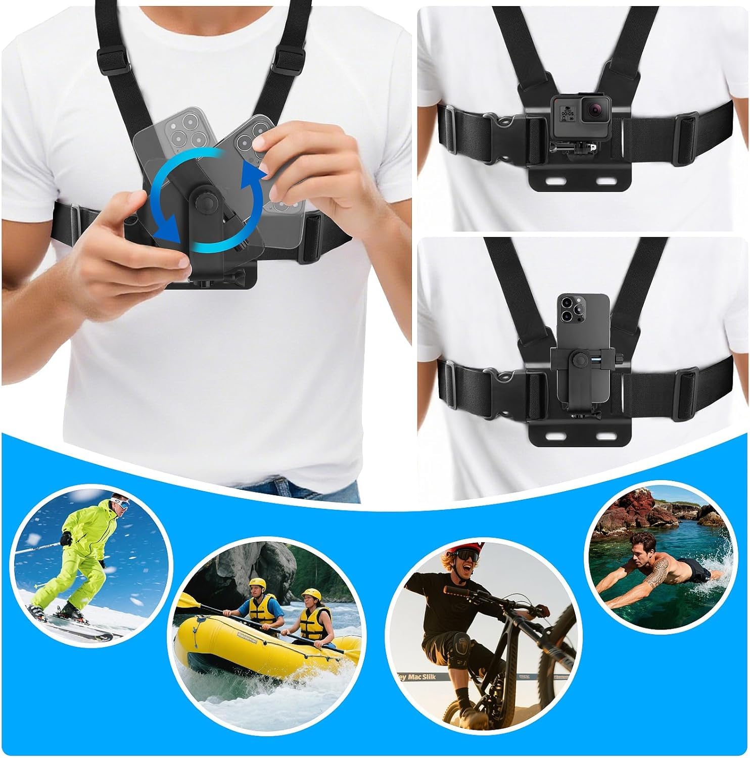 SHOPEE Phone Chest Mount Harness Chesty Vest Mount Strap for Action Camera Compatible with iPhone 16, Samsung, Xiaomi, Go Pro Hero,Max,Go Pro Hero 7,6, 5,4, Session,3+,3,Hero/Insta 360 3