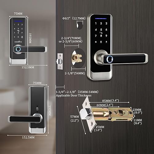 Miniatura 8 de Cerradura de puerta delantera inteligente con manija de palanca, teclado de entrada sin llave, cerrojo de huella dactilar, control de aplicación,