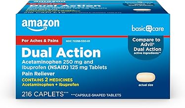 Amazon Basic Care Dual Action Acetaminophen 250 mg and Ibuprofen (NSAID) 125 mg Tablets, 216 Count