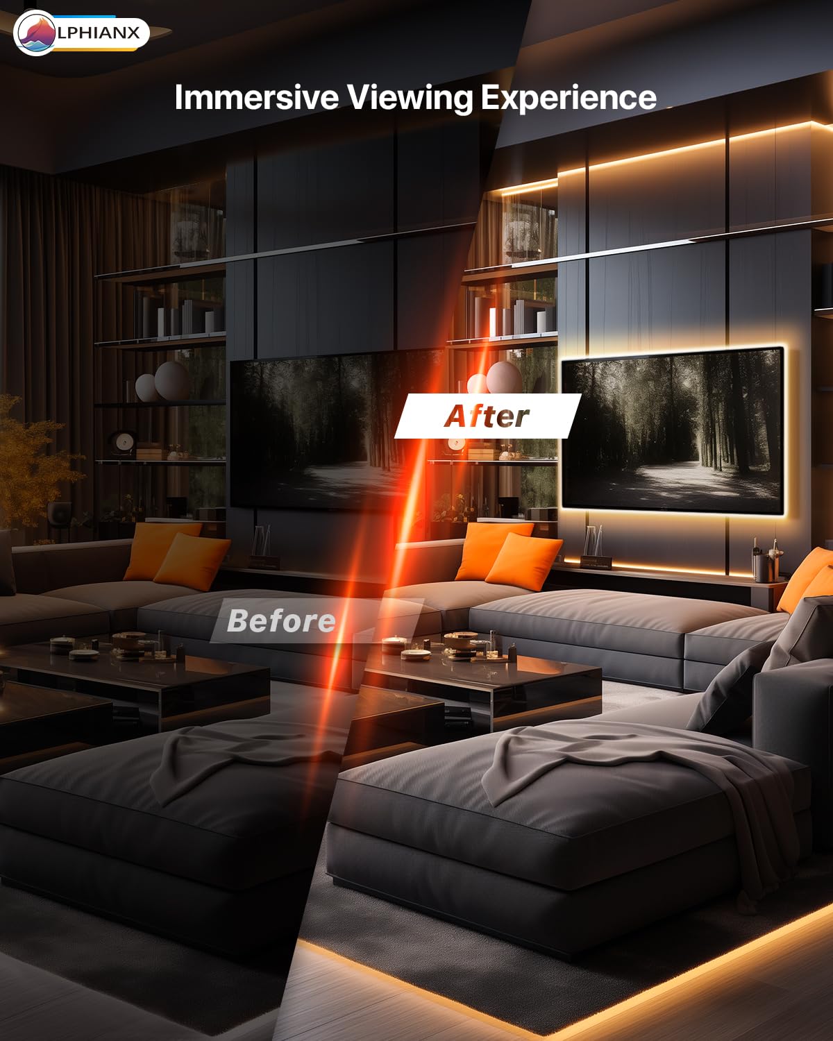 Lphianx LED Lights for TV, 16.4FT TV Led Lights for 65-75 inch, Cuttable, Music Sync Mode, Color Changing, Bluetooth APP Remote Control TV LED Strip Lights for Bedroom, Gaming Room and Desk