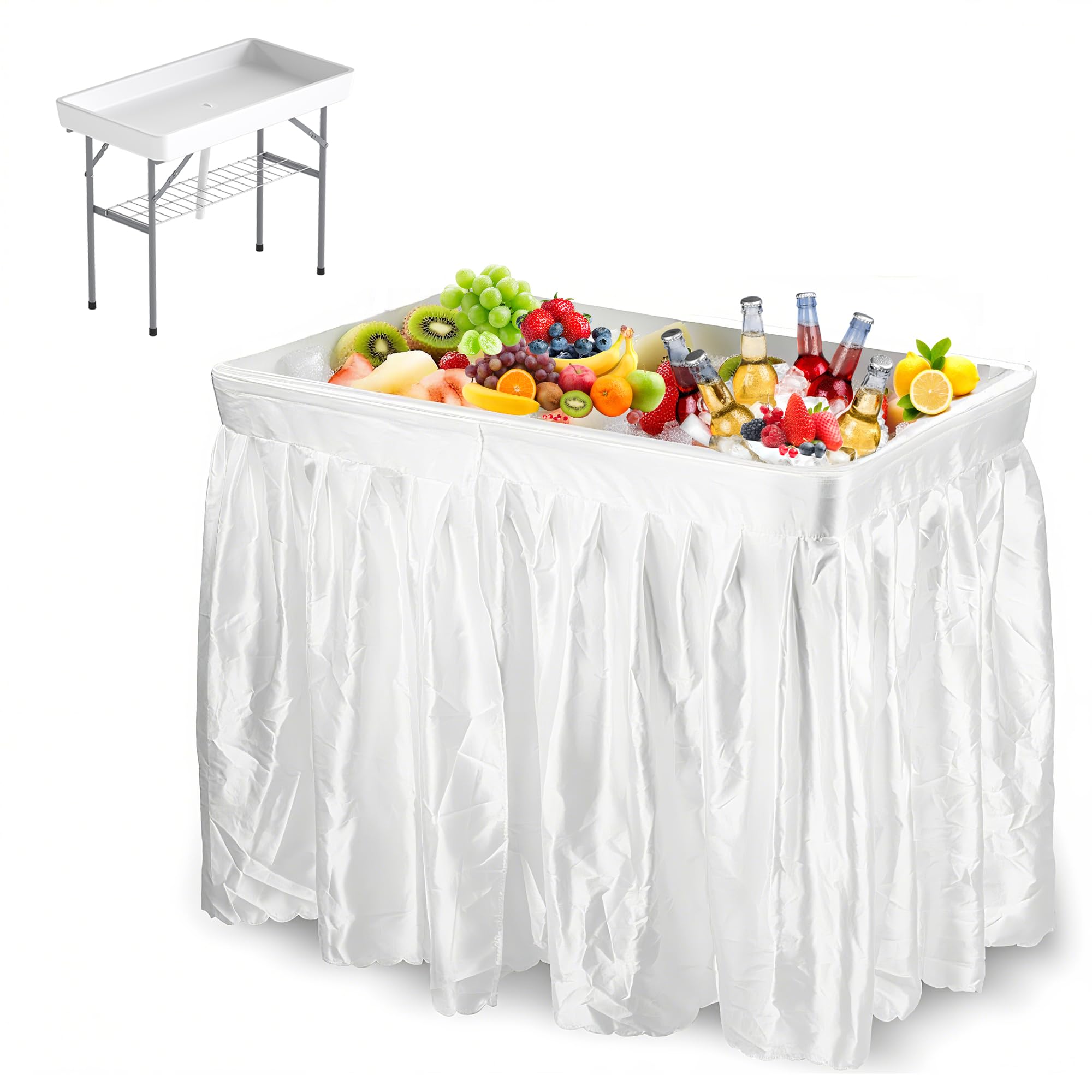 LHBcraft 4 Foot Folding Party Ice Cooler Table, Portable Tailgate Camp Fishing Cleaning, Ice Table with Matching Skirt & Drain Hose, Cooler for Events