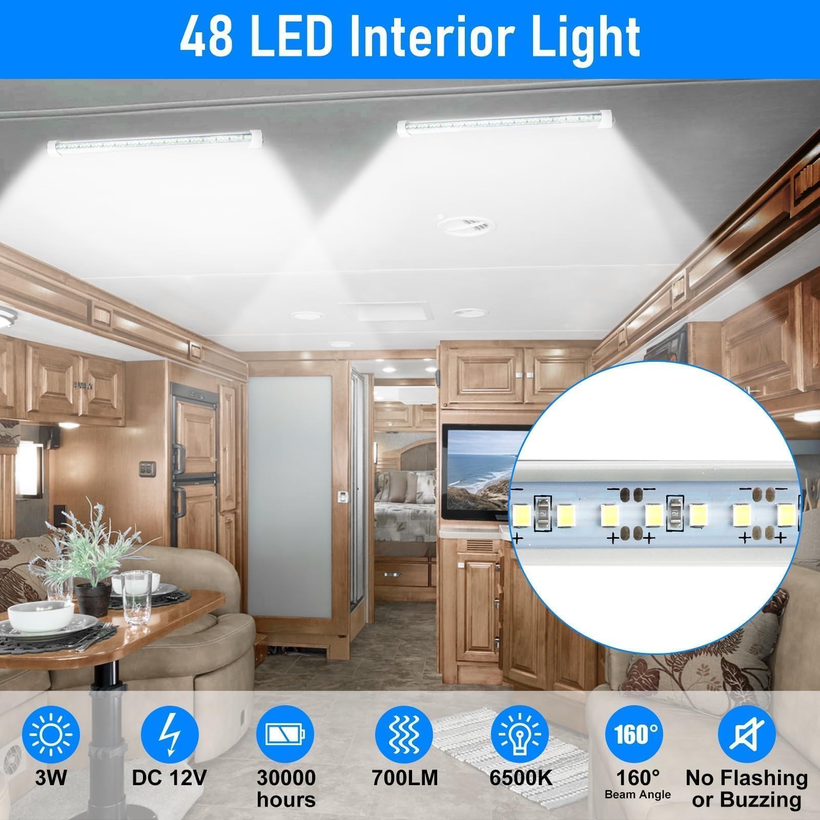 Linkstyle 4Pcs Barre de Lumière Intérieure à LED, 700LM 6500K Barre LED 12V avec Interrupteur pour Voiture Camping-Car Camion Caravane Bateau Armoire