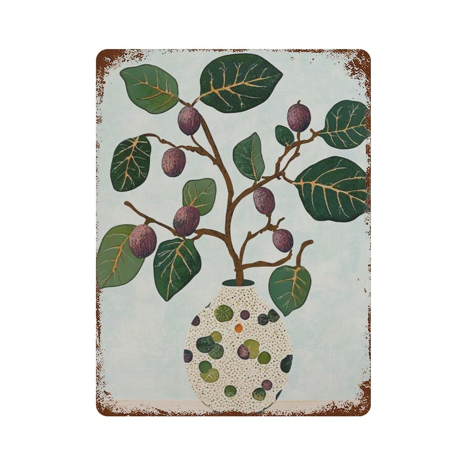 xiaoxiaoshen Fig Tree Mediterranean Kitchen Botanical Fruit Vase Wall Decor Art Metal Tin Poster Modern Home Decor Art Home Bar Shop Decorations Vintage Sign 40x30cm