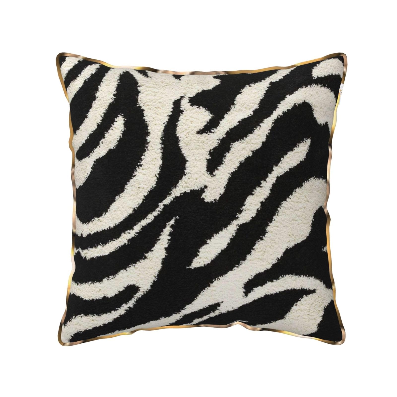 AUBKFELD Zebra Animal Printed Velvet Cushion Cover 45x45 CM with Gold Edging Strip, Square Pillowcase Soft Throw Pillow Covers Case Decorative for Living Room Sofa Couch Bed Bench