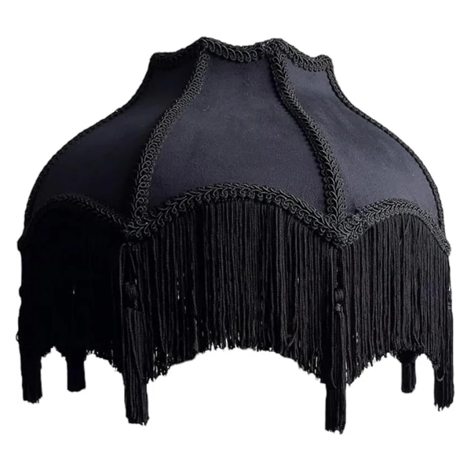 Lnnxsz Black Velvet Lamp Shade 1Pc Classic Victorian Style Bell Shape Scallop Large Velvet Lamp Shade With Tassels And Fringe (Midnight ) For E26/E27(Black)