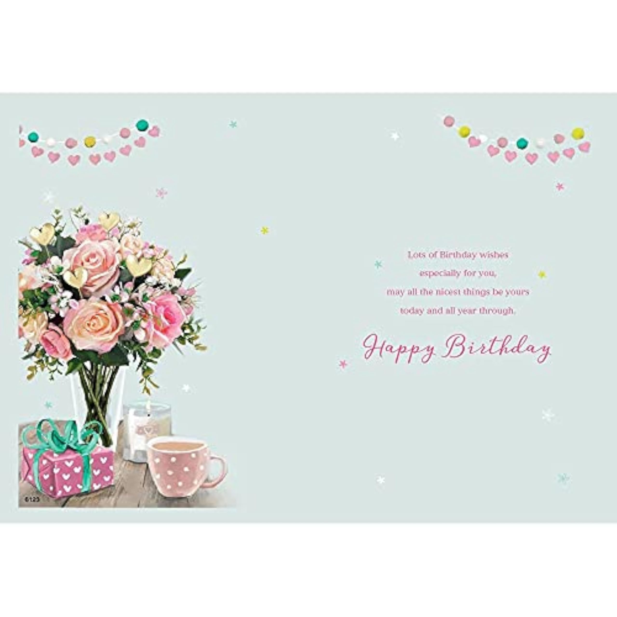ICG Geburtstagskarte Für Frauen „Just For You“ – Mit Vase, Blumen, Ballons, Rosa Umschlag, 139x203 Mm