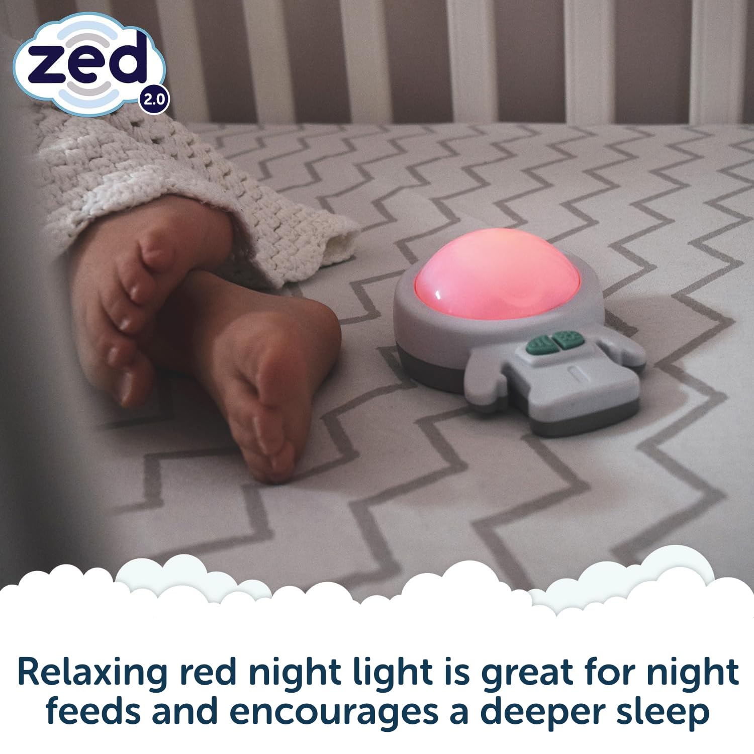 Zed by Rockit Vibration Babyslaaphulp met rood nachtlampje voor babybedjes, wiegjes en Moses manden - 6 rustgevende vibratie-instellingen