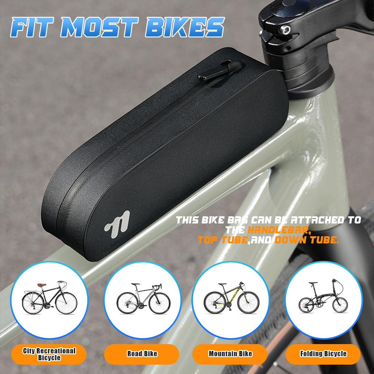 Borsa Telaio Bici,Borsa Bici,Borse Bici con Cinghie Adesive e Viti di Fissaggio,Borsa Bici Telaio Impermeabile per MTB,Bici da Strada,Bici da Città