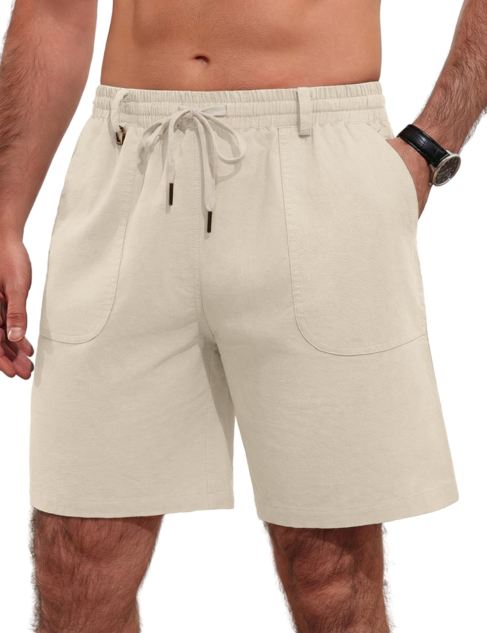 iClosam Pantaloncini da Uomo in Cotone e Lino, Stile Estivo, Comodi, Traspiranti, Elastico in Vita, con Tasche t Shirt Uomo, Taglie dalla M alla 3XL