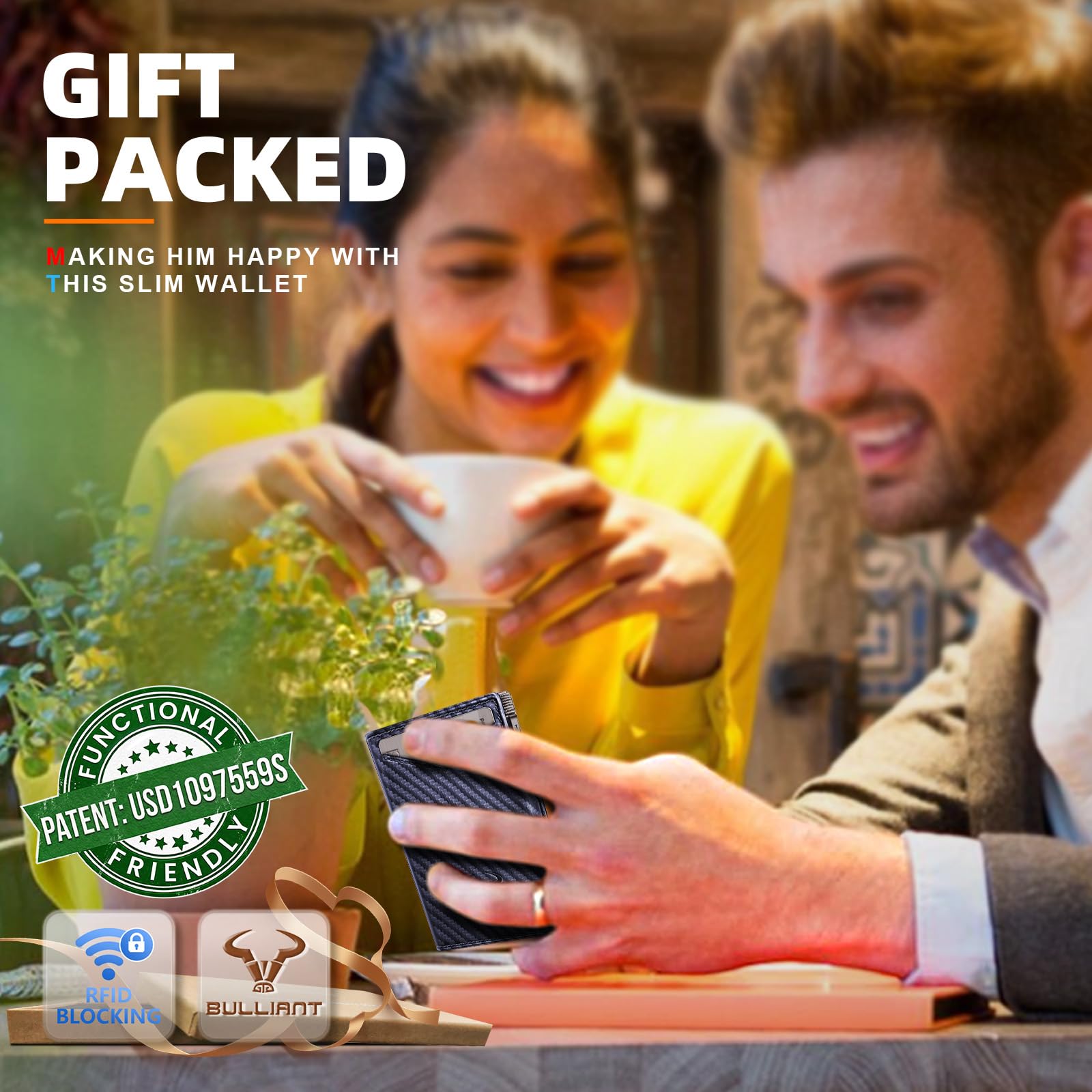 BULLIANT Men Airtag Wallet,Slim Front Pocket Wallet Money Clip for Men Gift 3.8"x2.7",Pop-up Access