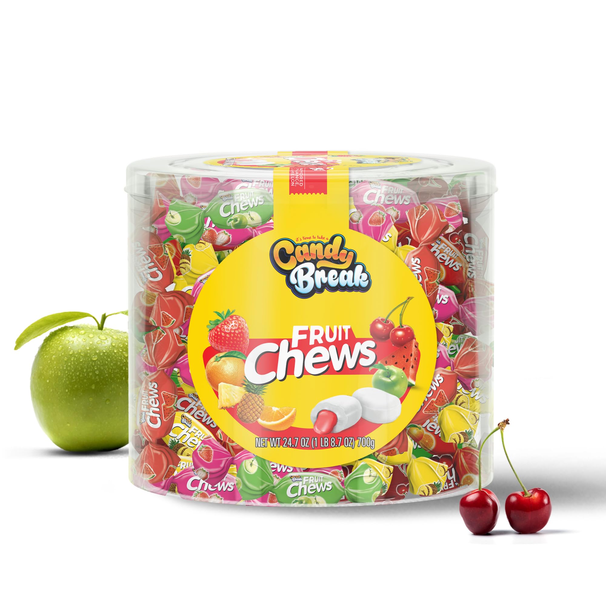 CANDY BREAKToffix Fruit Chews - Variety Pack of Fruit Candy with Flavored Filling, Strawberry, Apple, Watermelon, Cherry, Pineapple, Orange Flavors, Individually Wrapped Snacks, 24 oz