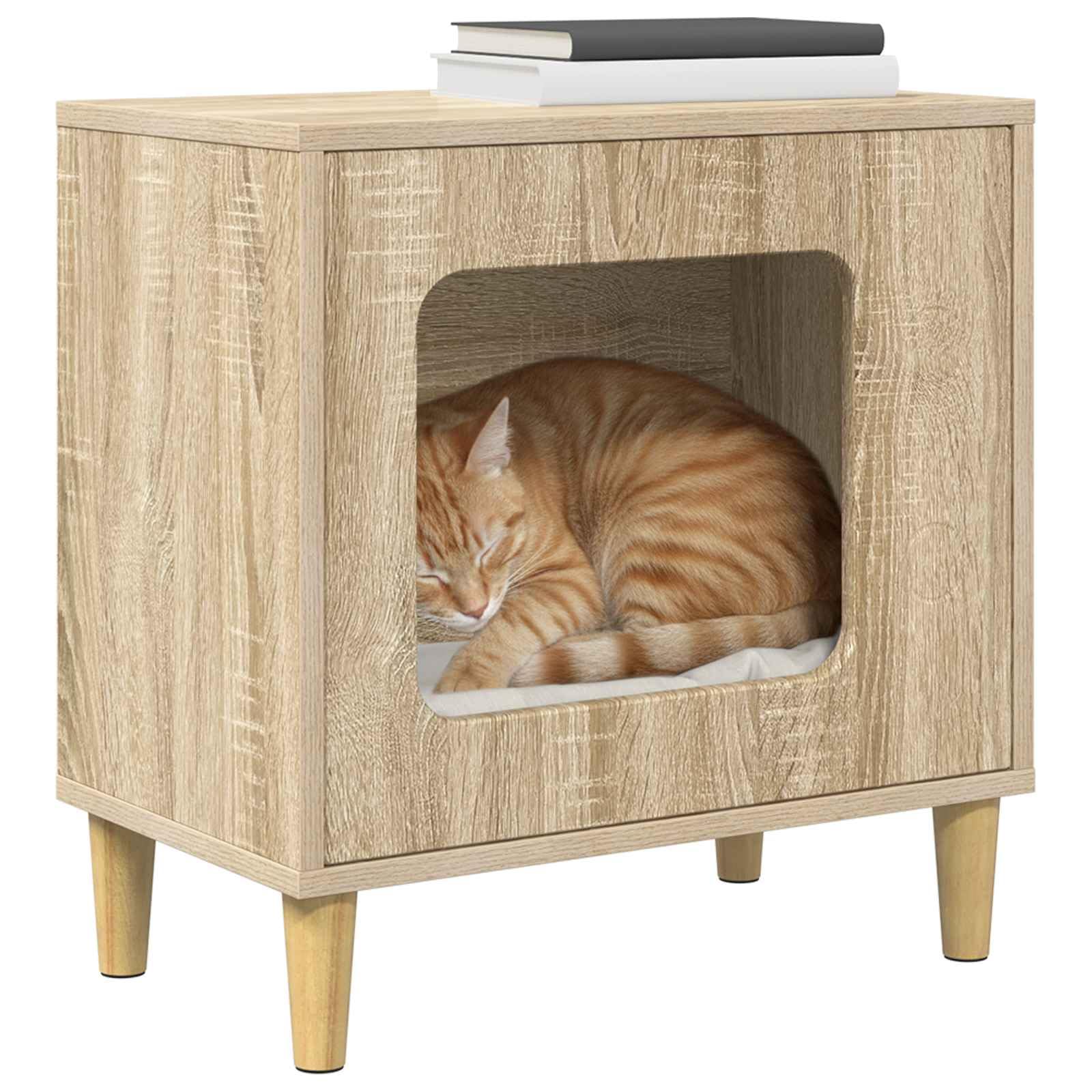 Katzenhaus Sonoma Holzwerkstoff 51 x 30 x 52 cm stabil für Wohnzimmer, Kratzbaum Katze mit Klettern, Kratzbrett, Höhle, Sisal Kratzmöbel, Spielturm Zubehör