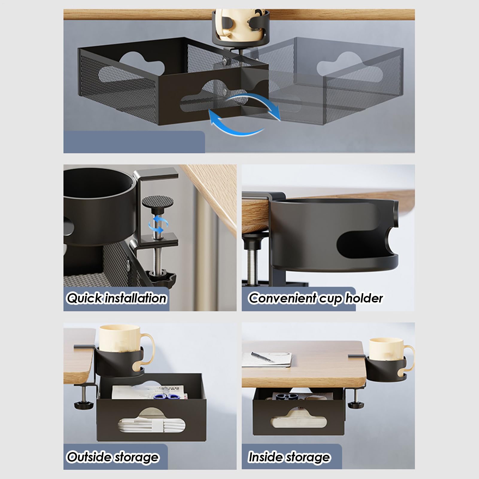 Organizer Pod Blatem 360-stopniowy organizer pod biurkiem z uchwytem na