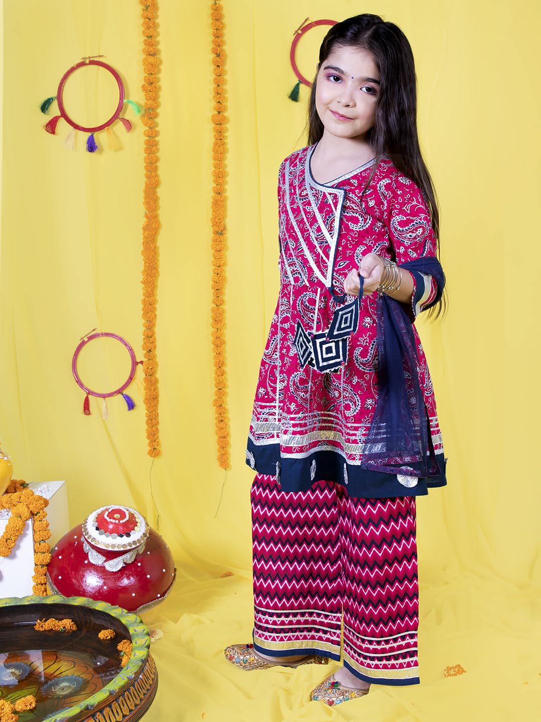 Naughty Ninos Angrakha Kurta etnica con pigiama e Dupatta per bambine da 3 a 15 anni